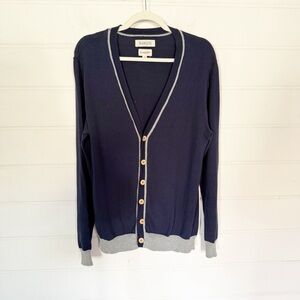 EUC Barque Men’s Navy Long Sleeve Button Down V-neck Cotton Preppy Cardigan L
